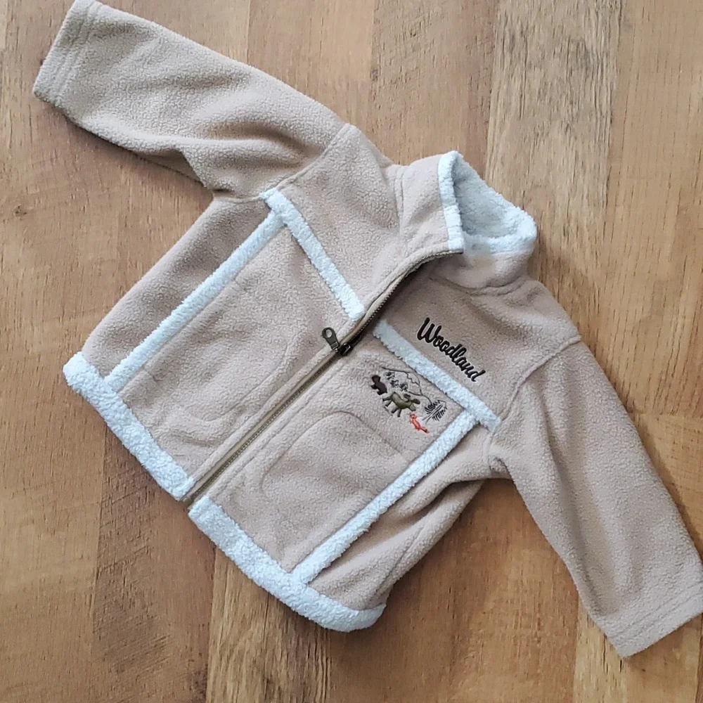Little By‎ Little Boys Woodland Fleece Tan Jacket with Carpenter Jeans 12M